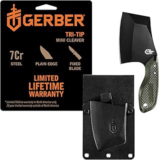Gerber Gear TRI-Tip Mini Cleaver Fixed Blade Camping Knife with Molle Sheath for Survival and Bushcrafting, Green product image