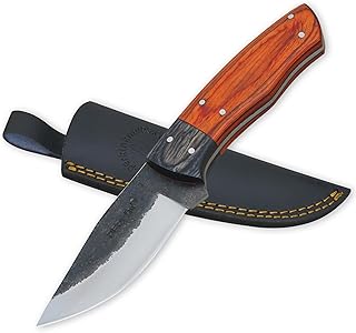 Perkin PK666 Handmade Fixed Blade Hunting Knife with Leather Sheath – 7.5” Full Tang 1095 Steel Bushcraft Knife, Micarta & Pakka Wood Handle Survival Tactical Knife for Camping & Hiking product image