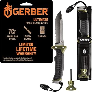 Gerber Gear Ultimate Survival Knife, Fixed Blade Knife with Combo Edge, includes Fire Starter Edge and Ferro Rod, Whistle, Sheath with Integrated Sharpener - Bushcraft, Hunting and Camping Tool product image