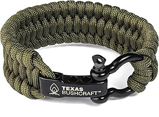 Texas Bushcraft Firecraft Cord Survival Bracelet – Paracord Bracelet with Bow Shackle for Camping and Emergency – 3 Extra Strands Include Wax Thread, Tinder, and Fishing Line product image