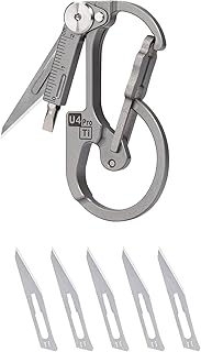 RovyVon U4 Pro+ Plus Titanium Carabiner Keychain Knife, EDC Multitool Pocket Clip with Replaceable Sharp Blade, Dual-bit Screwdriver and Ruler, Emergencies/Office product image