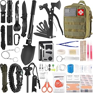 Emergency Survival Kit and First Aid Kit, 142Pcs Professional Survival Gear and Supplies Equipment with Molle Pouch, Gift for Christmas Men Dad Husband Camping Hiking Hunting Outdoor Adventure product image