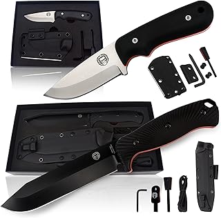 Full Tang Large Survival Knife Kit In Gift Box (Black & Orange) and EDC D2 Blade Neck Knife Bundle product image
