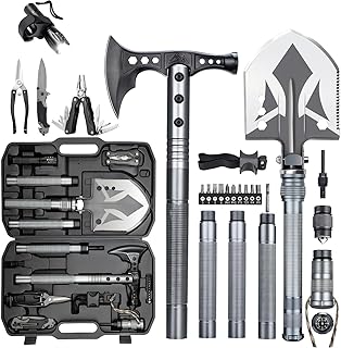 ZENHOSIT Multifunctional Folding Tactical Shovel Hatchet Combo - With Axe, Flashlight, Extension Handles - For Camping, Cycling, Hiking - 19.3-40.9 Inches product image