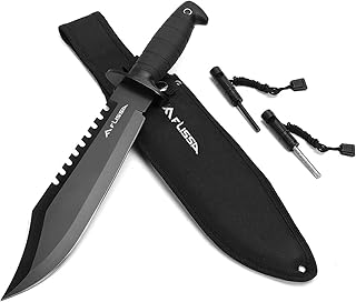 FLISSA Survival Hunting Knife with Sheath, 15-inch Full Tang Fixed Blade Tactical Bowie Knife with Sharpener & Fire Starter for Camping, Outdoor, Bushcraft product image