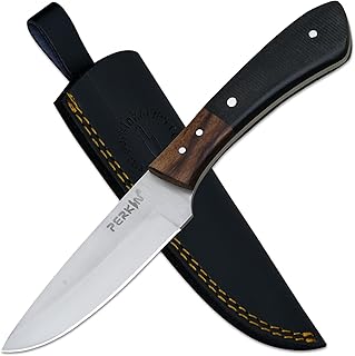 Perkin Knives PS100 Handmade Hunting Knife with Leather Sheath – 7.5" Full Tang Fixed Blade Knife, 4" Tanto Blade 420C Alloy Steel, Micarta Handle Bushcraft Survival Knife for Outdoor Camping & Hunting product image