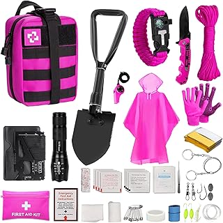 ThinkLearn Pink Survival Kits with First Aid Kit, Hiking Camping Gear and Equipment for Women, Professional Bug Out Bag Survival Set with Molle Pouch, Outdoor Gift for Women product image