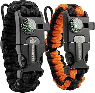 Paracord Bracelet Compass Hiking Survival Kit Emergency Whistle Fire Starter Camping Gear Hiking Essentials Fishing Hunting Accessories EDC Backpacking Gear Tactical Survival Gear Equipment product image