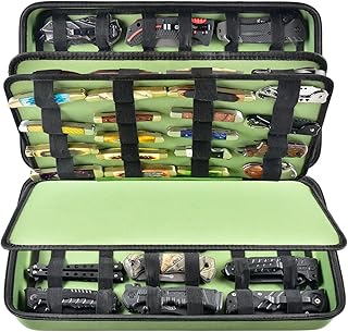 GWCASE Display Case for 66+ Pocket Knives. Folding Holder, Butterfly Storage Organizer, Roll Collection Pouch Carrier Bag for Survival Tactical Outdoor for EDC Mini Knife -Green product image