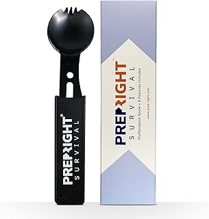 Multipurpose Spork, Utility Knife, Spoon, Fork, Bottle Opener, and Whistle for Camping Gear and Survival Kits, Use for Hiking and Backpacking, Tactical Accessories, Black product image