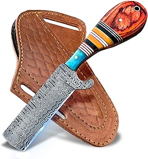 Handmade Damascus Hunting Knife, 8" Fixed Blade Knife with Sheath, Full Tang Cowboy Knife, Skinning Knife, EDC Bull Cutter Knife for Outdoor Camping product image