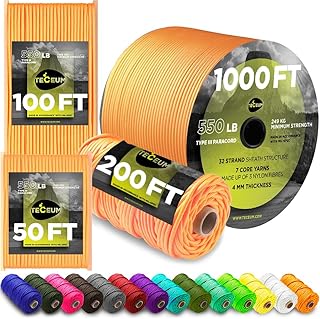 TECEUM 5/32" Paracord Rope 1000 – 1000ft / 200ft / 100ft / 50ft – Tactical Parachute Cord 4mm – 45+ Colors – Nylon String for Survival & Camping Gear – Stripe Cord for Survival – Utility Rope product image