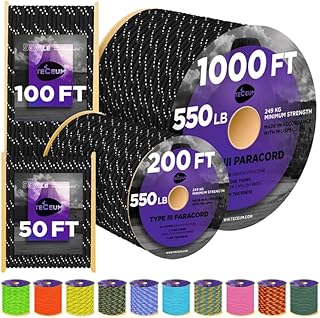 TECEUM Reflective Paracord Rope 1000 – 1000ft/200ft/100ft/50ft – 40+ Colors – Glow in The Dark – para Cord – Utility Rope for Survival, Hunting & Camping Gear – Nylon String, Camping Rope, Tent Cord product image