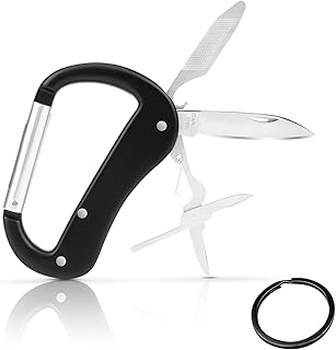Multitool Carabiner with Pocket Knife, Stocking Stuffers Gifts for Men,Bottle Opener,Nail file,Small Scissors,EDC Carabiners Keychain,Survival Gear for Camping Hiking（Black) product image