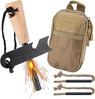 Fire Starter Survival Tool, Fire Starter Kit Includes Magnesium Rod, Steel Striker, 2 Pcs Wick Hemp Rope and Multifunctional Outdoor Bag, Fire Starters for Campfires Hiking Survival Training Gift product image