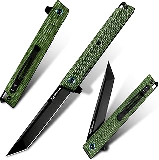 Flipper Pocket Folding Knife,DC53 Steel Blade and G10 Handle. With pocket clip and glass breaker,men's pocket knife hiking trip EDC tool Knife (Green Micarta Handle) product image