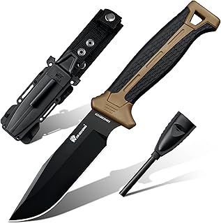 HX OUTDOORS Fixed Blade Bushcraft Knife with Fire Starter, D2 Steel Camping Knife with Kydex Sheath for Outdoor, Hiking, Backpacking (Brown) product image