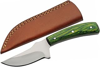 SZCO Full Tang Camping Knife 7.25 Inch - Hunting Knife with Green Wooden Handle, Stainless Steel Blade & Leather Sheath - Farmer's Pocket Knife for Hiking, Camping & Outdoor Uses - Knives for Men product image