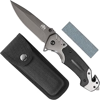 Monterra Tactical Folding Pocket Knife, Holster, Stainless steel, G10 Handle, Sharpening Stone, Survival Kit, Camping Accessories, Outdoor Gear and Equipment, EDC. product image