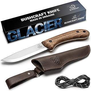 BeaverCraft Bushcraft Knife Full Tang Fixed Blade for Camping & Hiking – Bush Knife Carbon Steel Blade with Leather Sheath – Camp Outdoor Knives Scandi Grind BSH2 Glacier product image