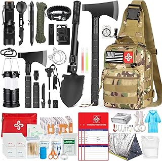 Survival Kit, 262Pcs Survival Gear and Supplies with First Aid Kit Pouch and Crossbody Bag, Emergency Kit with Tent, Camping Axe Hammer, Survival Shovel w/Pick, Bug Out Bag Gifts for Men Women product image