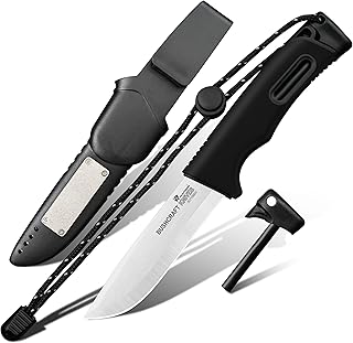 HX OUTDOORS Extra Sharp Bushcraft Knife, 5Cr15MoV Stainless Steel Fixed Blade Survival Camping Knife with Fire Starter and Plastic Sheath for Outdoor, Backpacking (Black) product image