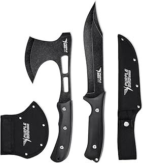 PURPLEBIRD Outdoor Axes & Fixed Blade Knife Set - Full Tang Camping Hatchet and Hunting Knife with Sheath, Lightweight Small Hand Axe & Survival Knives Set with Wood Handle, for Men product image