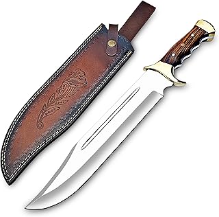 Handmade D2 Steel 18 Inch Large Bowie Knife, Full Tang Fixed Blade Knife With Sheath Hunting Knife With Rosewood Handle And Brass Guard Ideal For Camping, Hiking, Survival product image