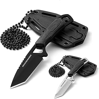 Fixed Blade Neck Knife Set: Black & Black Tanto Knives with Plastic Sheaths - Compact & Durable Outdoor Tools product image