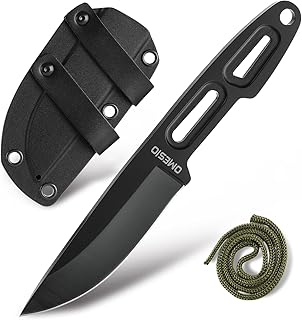 Omesio Small EDC Fixed Blade Knife with Sheath & Lanyard, 3.14" Drop Point 5Cr13MoV Blade Horizontal Carry, Black Full Tang Outdoor Camping Hiking Knife, Gift for Men Women product image