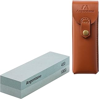 Angerstone Portable Whetstone Knife Sharpening Stone - Outdoor Hunting Knife Sharpener Stone Kit Dual Grit 400/1000 - Pocket Sharpening Stones for Knives with Cowhide Pouch for Bushcraft Camping Field product image