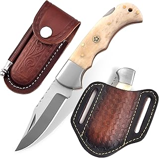 Handmade 6.5 Inch D2 Steel Folding Pocket Knife – Back Lock Outdoor EDC Knife with Dual Leather Sheaths for Camping, Hiking, Hunting, Bushcraft & Survival (Camel Bone) product image