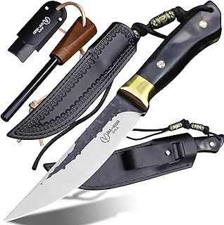 BA-KOR 5mm 9CR18MOV steel (10.4IN) ebony copper handle full Tang fixed knife+scabbard+&(5.9IN) iron cerium igniter, suitable for outdoor hunting, camping, survival, tactics, EDC tool knife product image