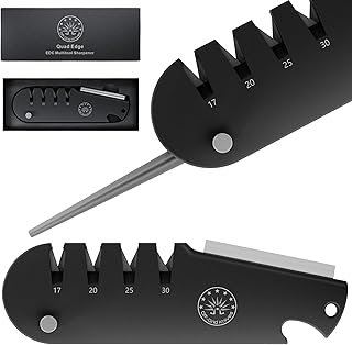 Off-Grid Knives - QuadEdge Knife Sharpener with 4 Angles: 17° | 20° | 25° | 30°, Diamond Rod, Fishing Hook Sharpener, Ceramic Honing Stone – Camping, Fishing, Hunting, Boating (Black) product image