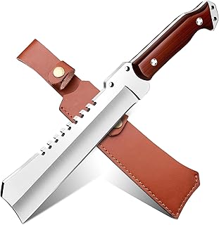 Machete w Sheath for Yard Work, 15'' Full Tang Camping Machete for Cutting Trees Heavy Duty, Survival Machetes, 0.22’’ Thick 5CR15MOV Stainless Steel Blade Spine & Wood Handle, Clearing Brush and Gardening product image
