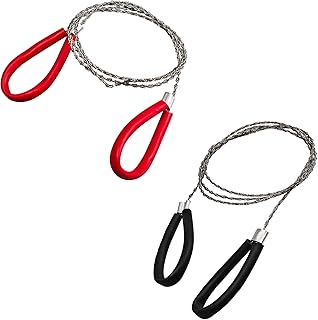 2 Pack 20.8 Inch Heavy Duty Survival Wire Saw, Stainless Steel Emergency Pocket Size Wire Saw Outdoor Tool for Wood, Rubber, Plastic, Outdoor (1 Red+1 Black) product image