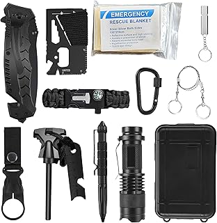 Emergency Survival Gear Kit 12-in-1 – Outdoor Adventure Equipment with LED Tactical Flashlight, Fire Starter Glass Breaker Pen – Camping Hiking Hunting Accessories – Survival Gifts for Men Dad Husband product image