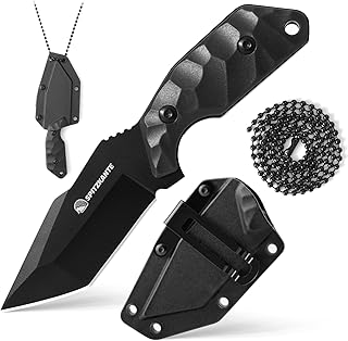 3.07" Neck Knife with Sheath X-TAN-K, Horizontal Carry Knife with Full Tang Tanto 5Cr14MoV Steel Blade, for EDC, Camping, Hiking product image