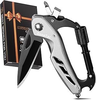 Multi-tool Carabiner with Pocket Knife, Bottle Opener, Window Breaker, Screwdrivers, EDC Tactical Survival Gear for Camping (Grey) product image