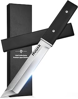 Huusk Japanese Fixed Blade Knife - Tanto Samurai Knife with Sheath - Full Tang Survival Knives with Wood Handle - Bushcraft knives for Outdoor Camping BBQ, Gifts for Men product image