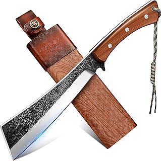 Freelander Japanese Style High Carbon Steel Machete with Red Sandalwood Ergonomic Full Tang Handle and Wood-Leather Sheath, for Camping, Hiking, Yard Work, and Survival,Christmas Gifts for Men Women product image