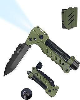 sayram Pocket Knife Flashlight Kydex Combo, Rechargeable Flashlight with Knife, EDC Flashlight Survival Knife Multitool with Pulse Ignition for Outdoor Survival (Green) product image