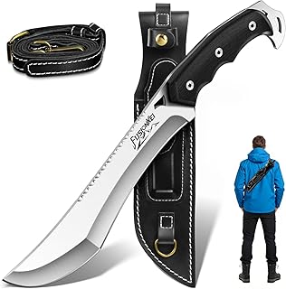 Kukri Fixed Blade Knife - Heavy Duty Outdoor Knife with Back Strap Leather Sheath, Full Tang Survival Knives for Cutting Wood, Cleaning Brush, Present Men Gifts product image