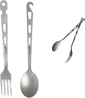Titanium Fork Spoon Knife Set - Camping Tongs | Ultralight Backpacking Utensils, Travel Cutlery Set, Heat-Resistant & Rustproof, Hiking Survival Gear (Fork+ Spoon) product image