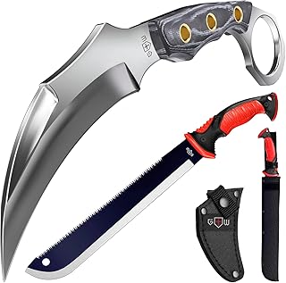 Grand Way Tactical Knife with Sheath – Micarta Handle – Survival Knife with Serrated Blade - Knives for Bushcraft Outdoor Hunting Garden Cutting Trees and Yard Work product image