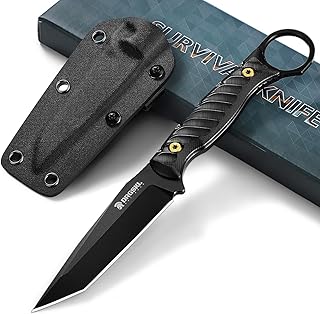 DRGSKL Tanto Fixed Blade Knife - Full Tang Survival Knives for Bushcraft, Camping Knives with Sheath, Black Knives Forged from a Single Piece of D2 Steel, Ideal Gift for Men product image