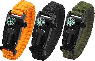 aiGear Survival Bracelet Set 3 Pack with Compass & Whistle, Camping, Hiking Emergency Gear (Black, Green, Orange) product image