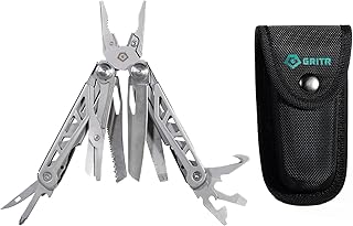 GRITR 13-in-1 Stainless Steel EDC Multitool w/Nylon Sheath - Outdoor Tool w/Needle Nose Pliers, Pocket Knife, Scissors, Bottle Opener, Cutters - Camping Hiking Fishing Survival Gear product image