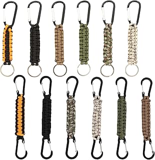 12 PCS Paracord Keychain with Carabiner, Braided Keychain Ring Hook Clip, for Keys Knife Flashlight Outdoor Survival Camping Hiking Backpack Fit Gift Men Women, 6 Colors product image