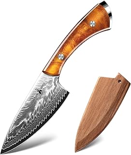 Golden Bird Damascus Steel Knife for Kitchen and Outdoor - Hand Forged Chef Camping Knife with Resin Handle & Wood Sheath, All Purpose Cooking Survival Hunting Knives,Gift for Men & Women product image